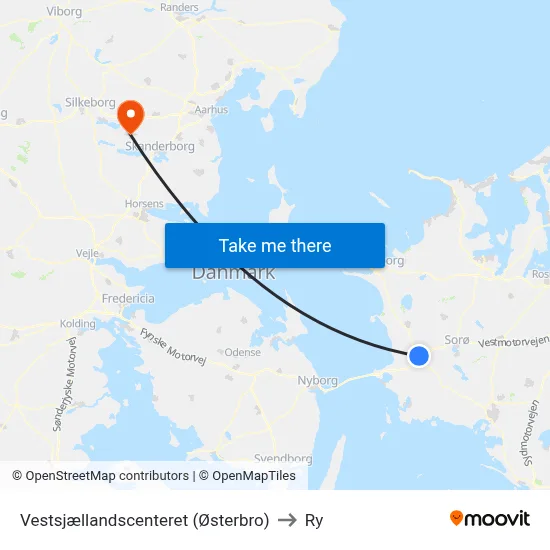 Vestsjællandscenteret (Østerbro) to Ry map