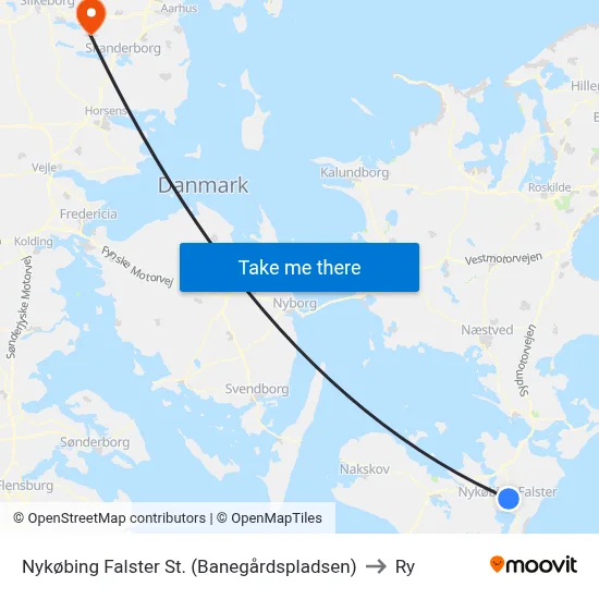 Nykøbing Falster St. (Banegårdspladsen) to Ry map