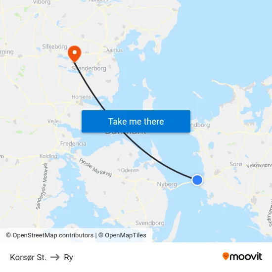 Korsør St. to Ry map