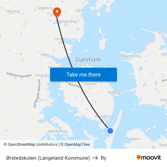 Ørstedskolen (Langeland Kommune) to Ry map