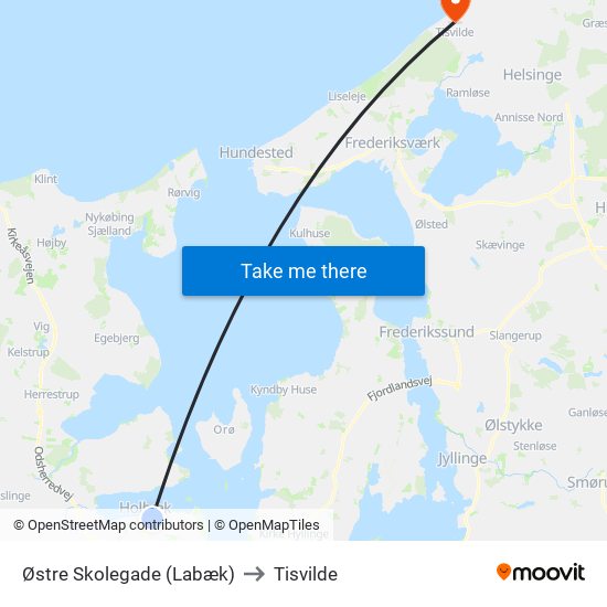 Østre Skolegade (Labæk) to Tisvilde map