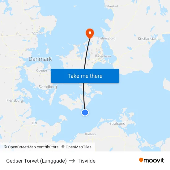 Gedser Torvet (Langgade) to Tisvilde map