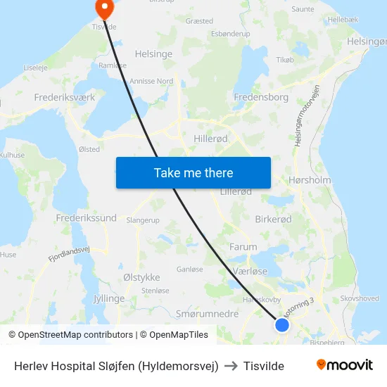Herlev Hospital Sløjfen (Hyldemorsvej) to Tisvilde map