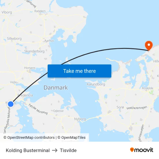 Kolding Busterminal to Tisvilde map