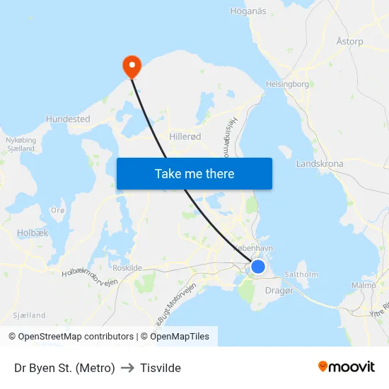 Dr Byen St. (Metro) to Tisvilde map