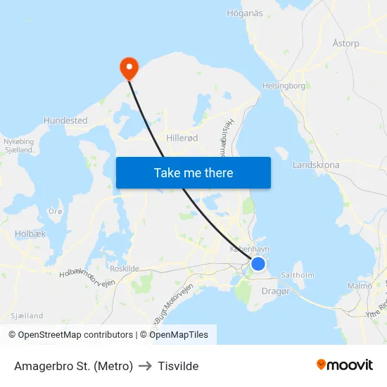 Amagerbro St. (Metro) to Tisvilde map