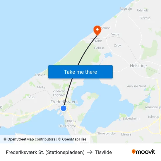 Frederiksværk St. (Stationspladsen) to Tisvilde map