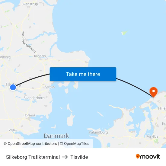 Silkeborg Trafikterminal to Tisvilde map