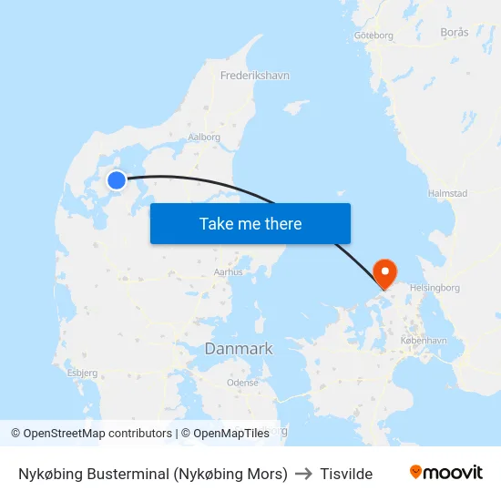 Nykøbing Busterminal (Nykøbing Mors) to Tisvilde map