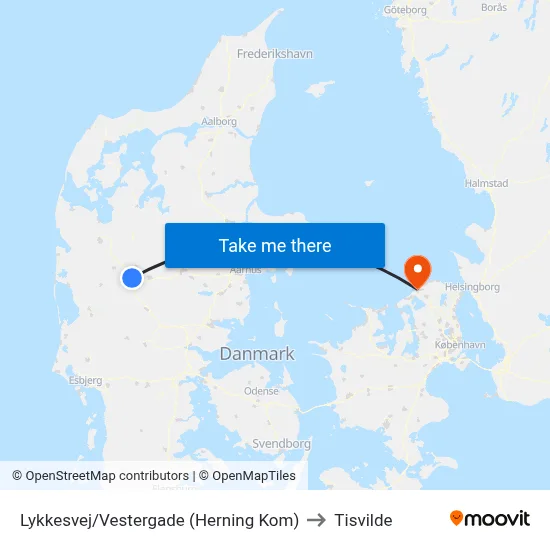 Lykkesvej/Vestergade (Herning Kom) to Tisvilde map