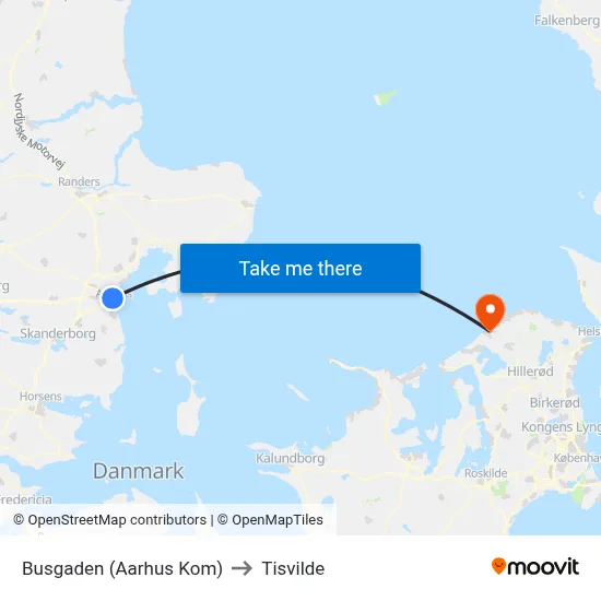 Busgaden (Aarhus Kom) to Tisvilde map
