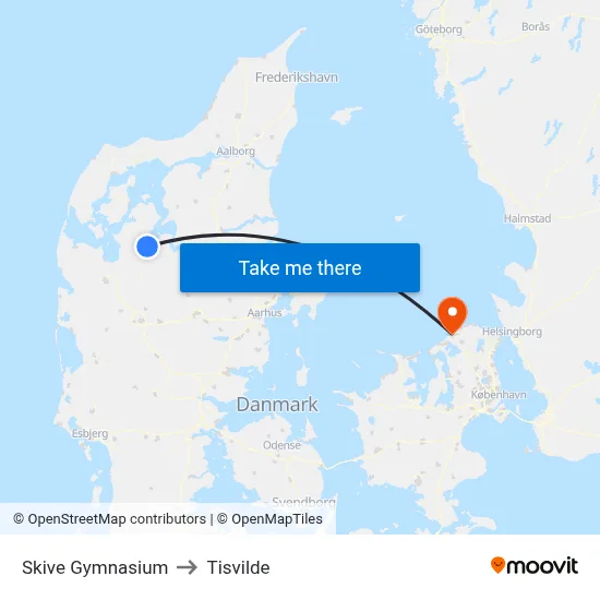 Skive Gymnasium to Tisvilde map
