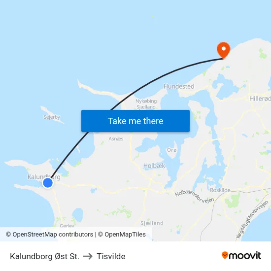 Kalundborg Øst St. to Tisvilde map