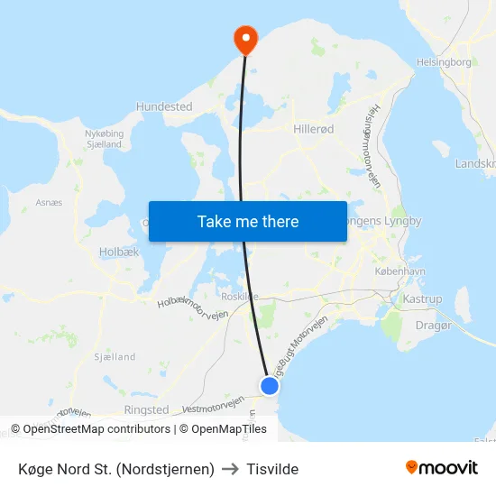 Køge Nord St. (Nordstjernen) to Tisvilde map