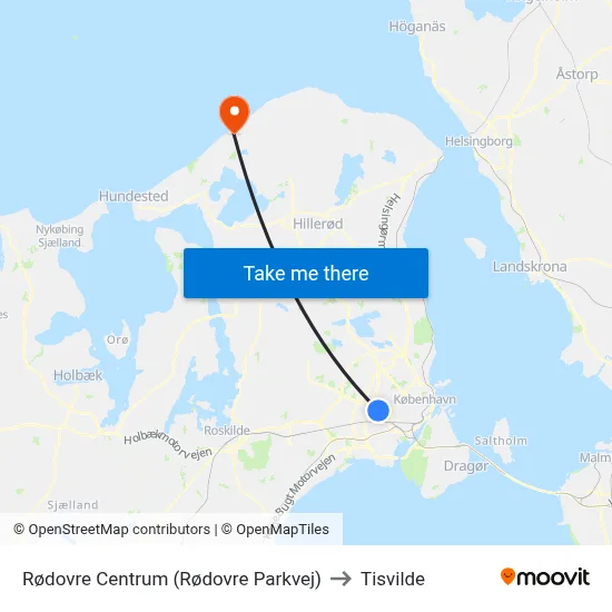 Rødovre Centrum (Rødovre Parkvej) to Tisvilde map