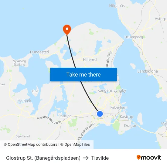Glostrup St. (Banegårdspladsen) to Tisvilde map