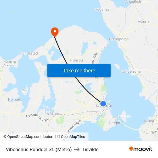 Vibenshus Runddel St. (Metro) to Tisvilde map