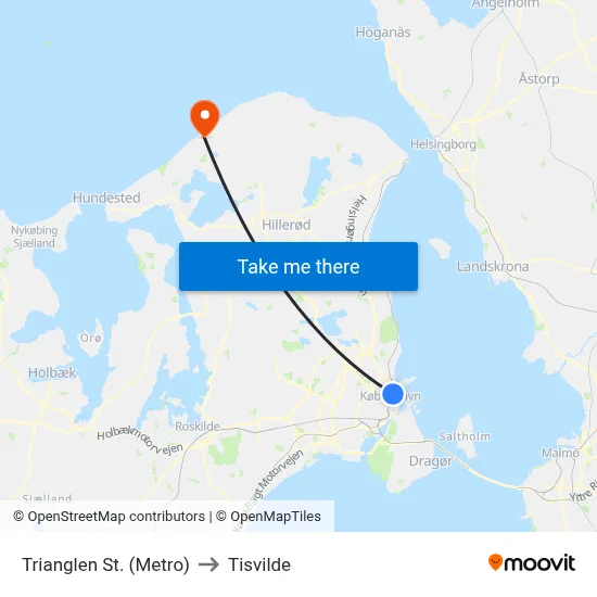 Trianglen St. (Metro) to Tisvilde map