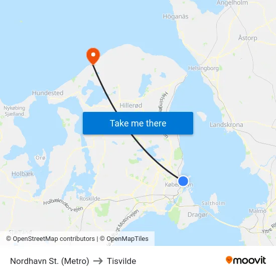 Nordhavn St. (Metro) to Tisvilde map