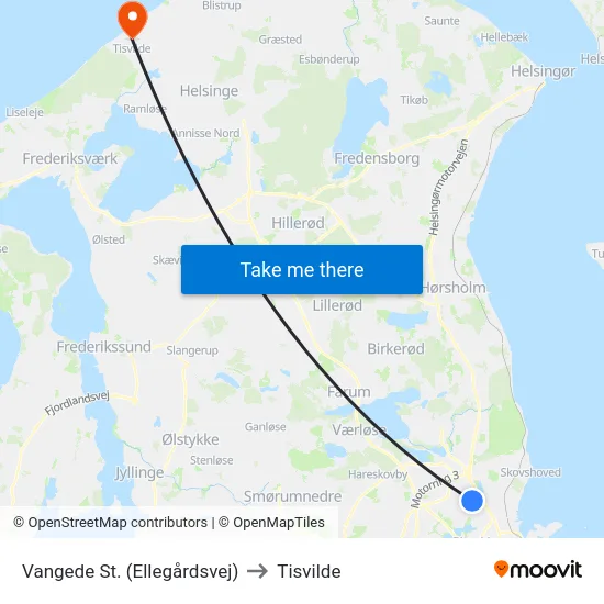 Vangede St. (Ellegårdsvej) to Tisvilde map