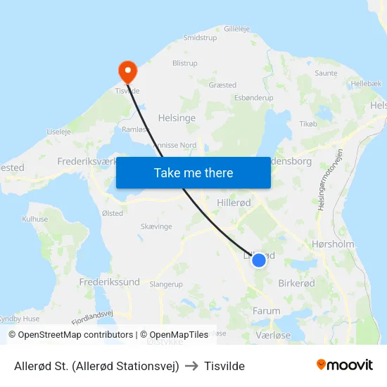 Allerød St. (Allerød Stationsvej) to Tisvilde map