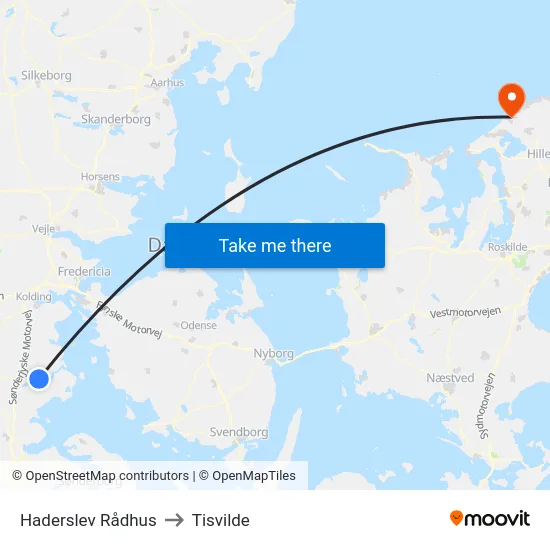 Haderslev Rådhus to Tisvilde map