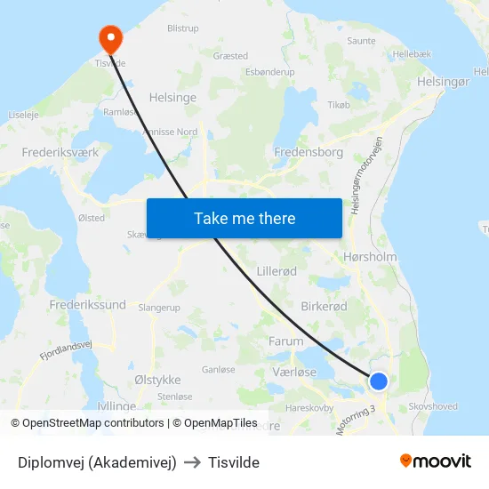 Diplomvej (Akademivej) to Tisvilde map