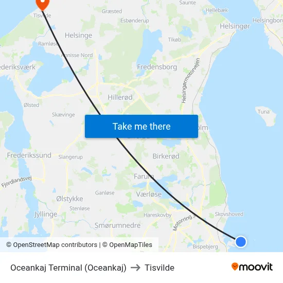 Oceankaj Terminal (Oceankaj) to Tisvilde map