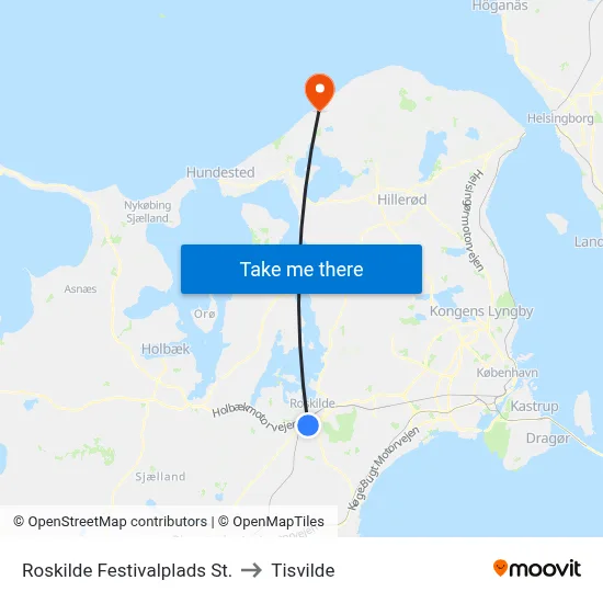 Roskilde Festivalplads St. to Tisvilde map