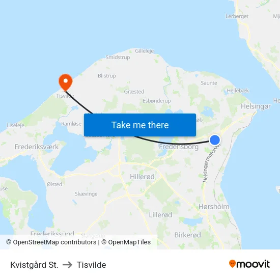 Kvistgård St. to Tisvilde map