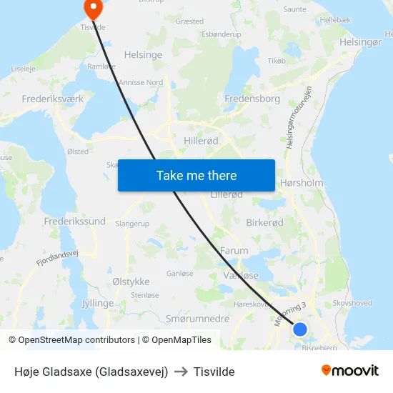 Høje Gladsaxe (Gladsaxevej) to Tisvilde map