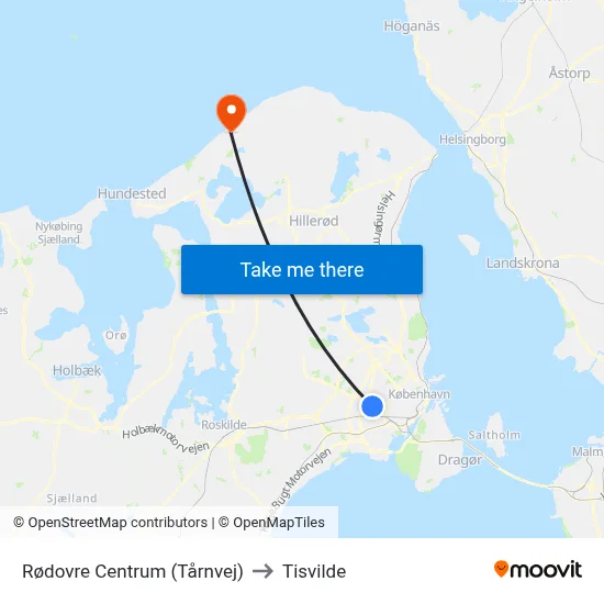 Rødovre Centrum (Tårnvej) to Tisvilde map
