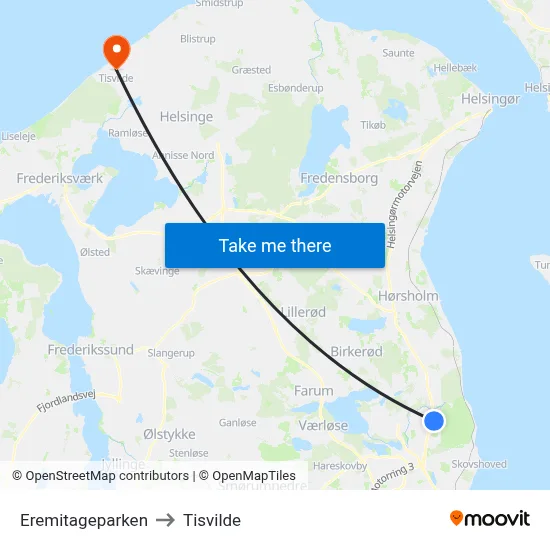Eremitageparken to Tisvilde map