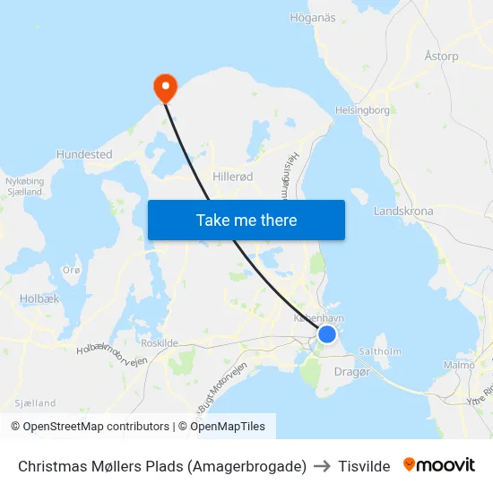 Christmas Møllers Plads (Amagerbrogade) to Tisvilde map