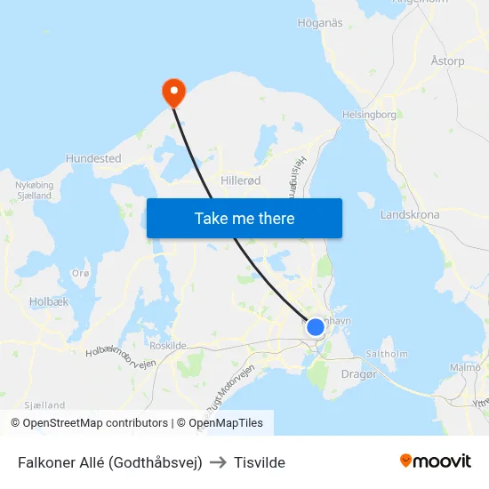 Falkoner Allé (Godthåbsvej) to Tisvilde map