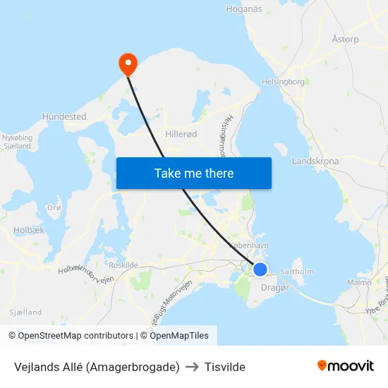 Vejlands Allé (Amagerbrogade) to Tisvilde map