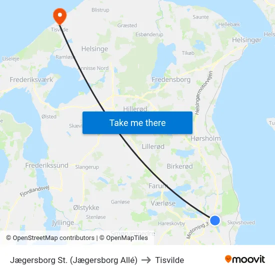 Jægersborg St. (Jægersborg Allé) to Tisvilde map