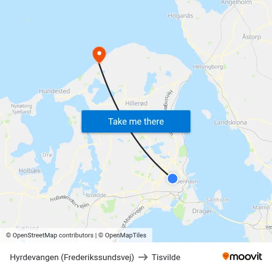 Hyrdevangen (Frederikssundsvej) to Tisvilde map