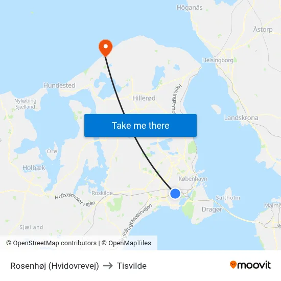 Rosenhøj (Hvidovrevej) to Tisvilde map