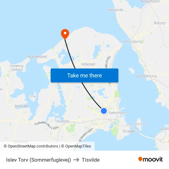 Islev Torv (Sommerfuglevej) to Tisvilde map
