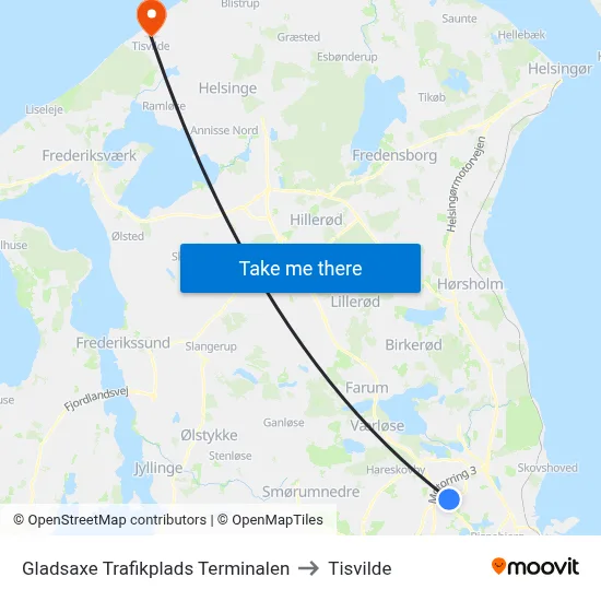 Gladsaxe Trafikplads Terminalen to Tisvilde map