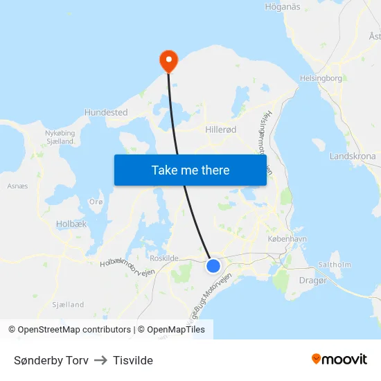 Sønderby Torv to Tisvilde map