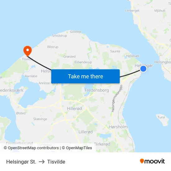 Helsingør St. to Tisvilde map