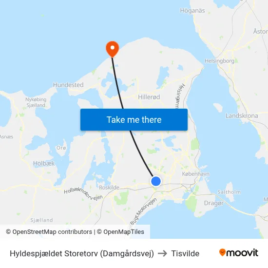 Hyldespjældet Storetorv (Damgårdsvej) to Tisvilde map