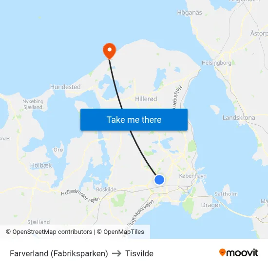 Farverland (Fabriksparken) to Tisvilde map