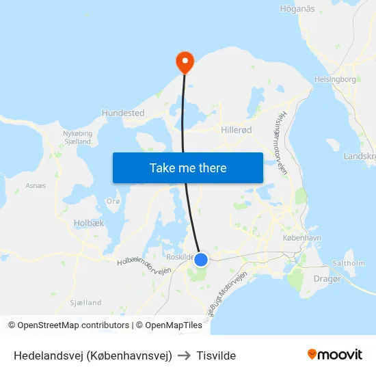 Hedelandsvej (Københavnsvej) to Tisvilde map