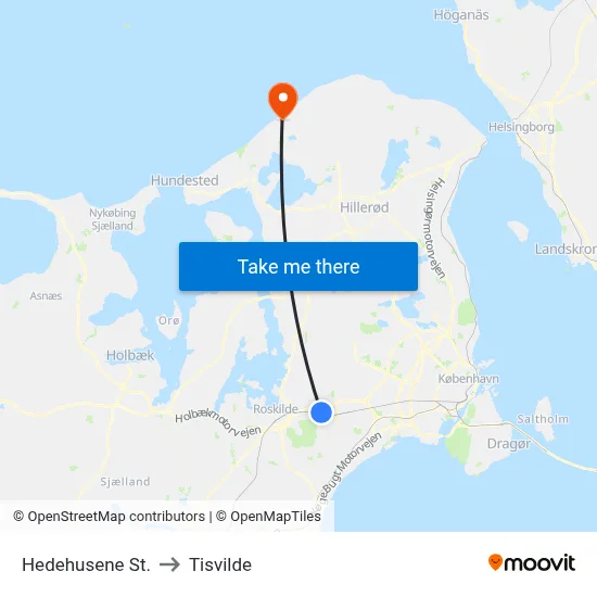 Hedehusene St. to Tisvilde map