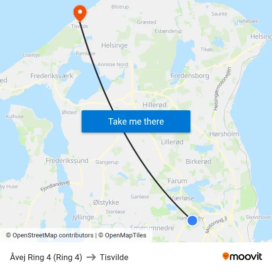 Åvej Ring 4 (Ring 4) to Tisvilde map