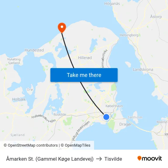 Åmarken St. (Gammel Køge Landevej) to Tisvilde map