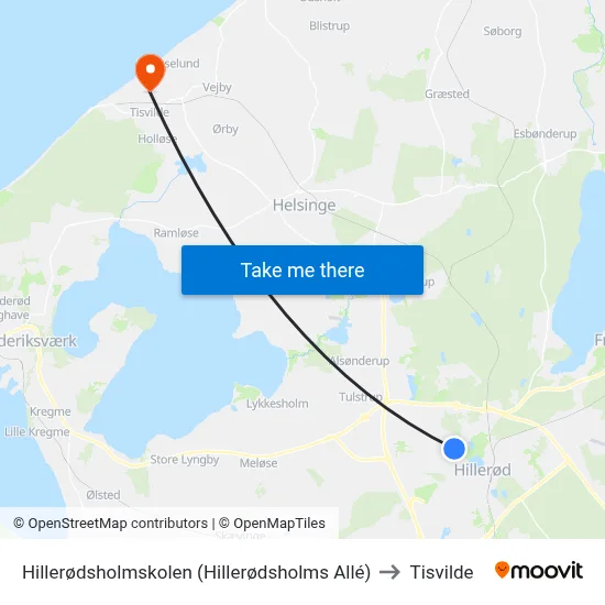 Hillerødsholmskolen (Hillerødsholms Allé) to Tisvilde map